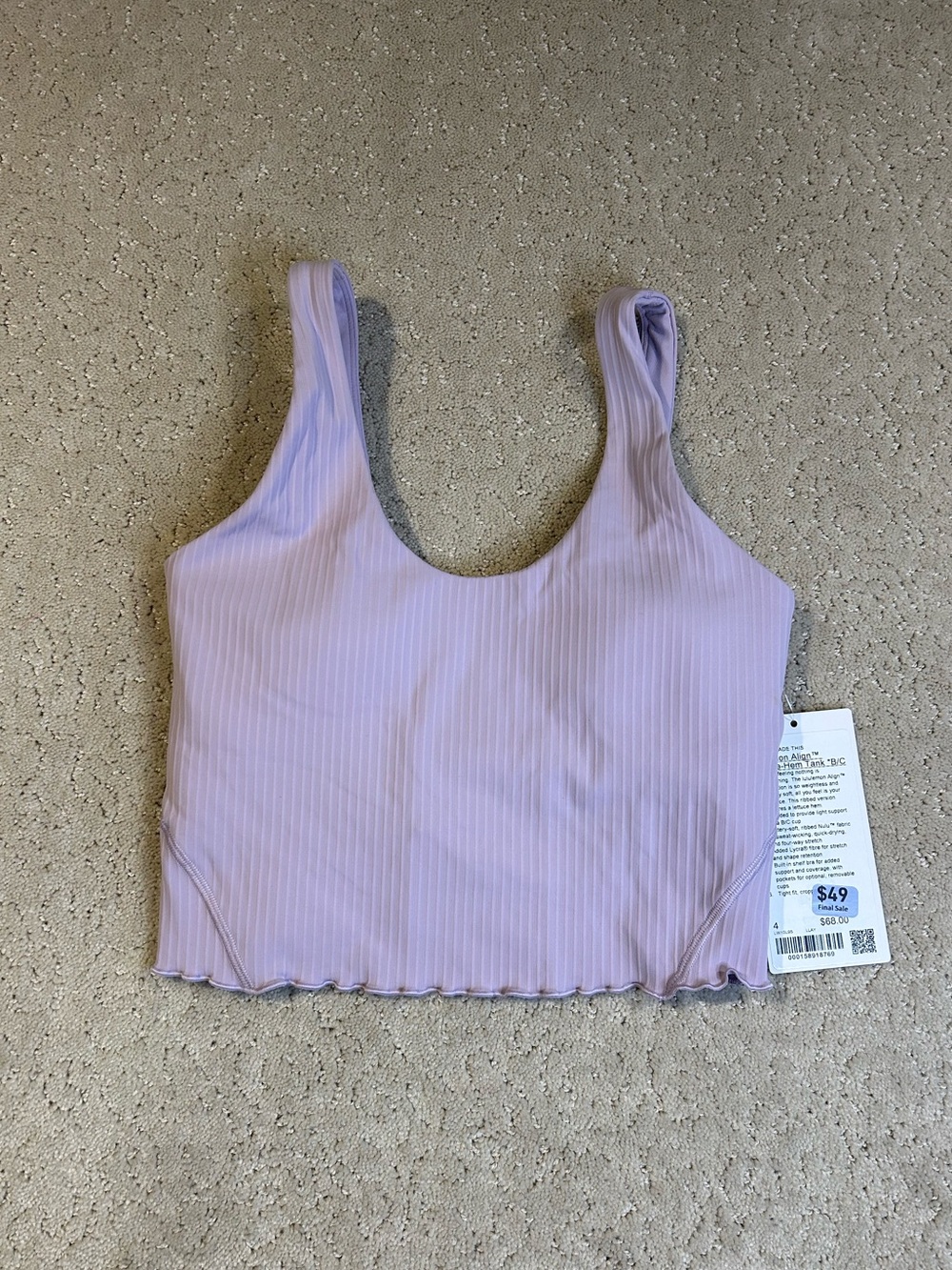 NWT Lululemon Align™ Lettuce-Hem Tank, B/C Cup in Lilac Play Size 4
